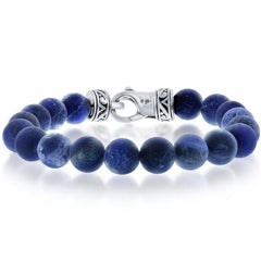 Men's Bracelet - Stainless Steel 10mm Blue Sodalite Stone Beaded | ST-1604