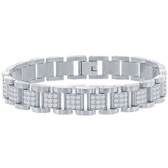Men's Bracelet - Silver Stainless Steel White CZ Square Link | ST-1613