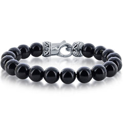 Men's Bracelet - Stainless Steel Genuine Black Onyx 10mm Bead | ST-1627