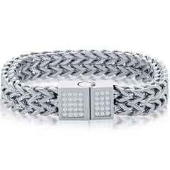 Men's Bracelet - Silver Stainless Steel CZ Double Franco Link | ST-1635