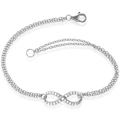 Classic Women's Bracelet - Sterling Silver Double Strand White CZ Infinity | T-6934