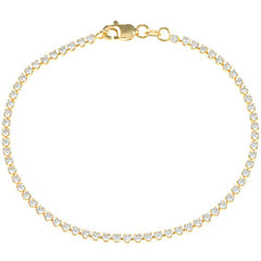 Classic Women's Bracelet - Sterling Silver Gold Tone Thin White CZ Tennis | T-6949