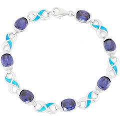 Women's Bracelet - Alternating Blue CZ and Blue Opal Infinity | T-7193