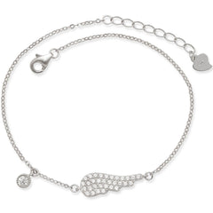 Classic Women's Bracelet - Sterling Silver Single CZ Angel Wing Styled | T-7252