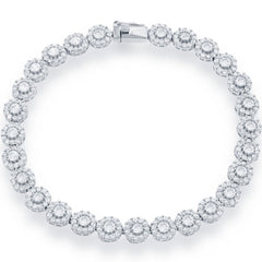 Classic Women's Bracelet - Sterling Silver White CZ Disc Design Tennis | T-7375