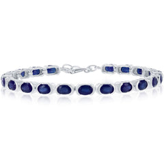 Classic Women's Bracelet - 6x4 mm Oval and Blue Diffusion Sapphire Tennis | T-7576