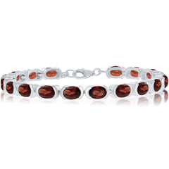 Classic Women's Bracelet - Sterling Silver 7x5 mm Oval Red Garnet Gemstone | T-7591