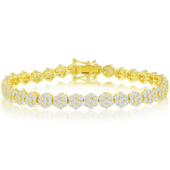Classic Women's Bracelet - Gold Plated Flower Design White CZ 6mm Tennis | T-7705-GP
