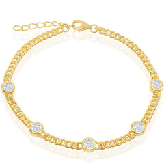 Classic Women's Bracelet - Gold Plated Bezel-Set CZ by the Yard Curb Chain | T-7855