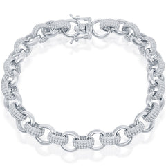 Classic Women's Bracelet - Sterling Silver White CZ and Polished Linked | T-7868