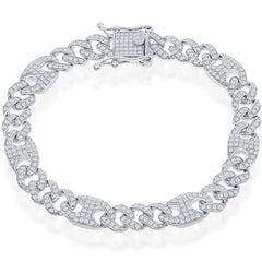 Classic Women's Bracelet - Sterling Silver White CZ Cuban Marina Design | T-7869