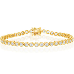 Classic Women's Bracelet - Gold Plated 4mm Round White Bezel CZ Tennis | T-7870-GP