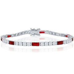 Classic Women's Bracelet - Sterling Silver White and Emerald-Cut Ruby CZ | T-7871