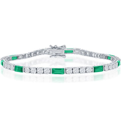Classic Women's Bracelet - Sterling Silver White and Green Emerald CZ Tennis | T-7872
