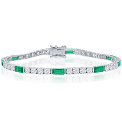 Classic Women's Bracelet - Sterling Silver White and Blue Sapphire CZ Tennis | T-7873