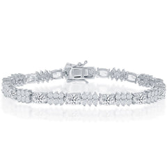 Classic Women's Bracelet - Sterling Silver Oval and Round CZ 4mm Tennis | T-7876