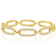 Classic Women's Bracelet - Gold Plated Micro Pave White CZ Linked Oval | T-7882-GP