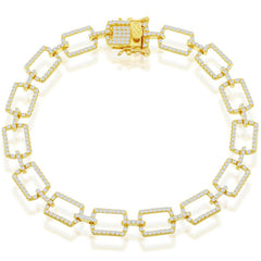 Classic Women's Bracelet - Sterling Silver Gold Plated CZ Paperclip | T-7892-GP