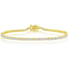 Classic Women's Bracelet - Gold Plated 3mm Princess-Cut White CZ Tennis | T-7906-GP