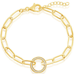 Classic Women's Bracelet - Sterling Silver Gold CZ Circle Paperclip | T-7967-GP