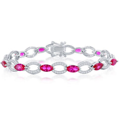 Classic Women's Bracelet - Sterling Silver Marquise and Oval Ruby CZ Link | T-7979