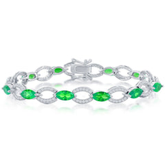 Classic Women's Bracelet - Sterling Silver Marquise and Oval Emerald CZ | T-7980