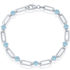 Classic Women's Bracelet - Sterling Silver 4.5mm Blue Topaz Paperclip Link | T-7993