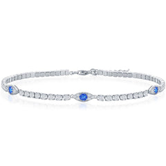 Classic Women's Bracelet - Sterling Silver White and Blue CZ Evil Eye Tennis | T-8002