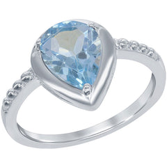 Classic Women's Ring - Sterling Silver Teardrop Blue Topaz Gem, Size 6 | W-1348-6