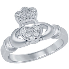 Classic Women's Ring - Sterling Silver Clear CZ Irish Claddagh, Size 5 | W-8010-5