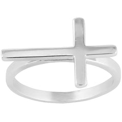 Classic Women's Ring - Sterling Silver Cross Sideways Design, Size 6 | W-9715-6
