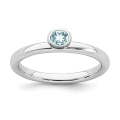 Sterling Silver Stackable Expressions High 4mm Round Aquamarine Ring | QSK460