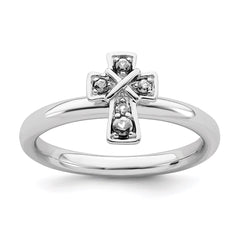 Sterling Silver Stackable Expressions Rhodium White Topaz Cross Ring | QSK1633
