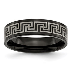 Titanium Black IP-plated Greek Key Laser Etched 6mm Brushed/Polished Band | TB363