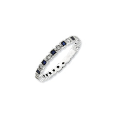 Sterling Silver Stack Exp Polished Created Sapphire & Diamond Ring | QSK636