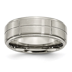 Titanium Grooved Ridged Edge 8mm Satin and Polished Band | TB187