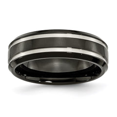 Titanium Black IP-plated Grooved 7mm Band | TB232