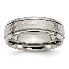 Titanium 7mm Grooved Edge Hammered and Polished Band | TB237