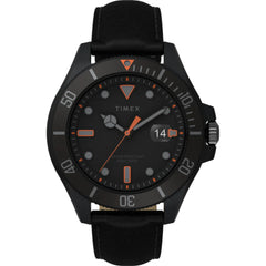 Timex Men's Watch - Harborside Coast Quartz Black Dial Leather Strap | TW2V42300