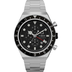 Timex Men's Watch - Q Chronograph Black Dial Stainless Steel Bracelet | TW2V69800