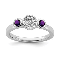 Sterling Silver Stackable Expressions Dbl Round Amethyst & Dia. Ring | QSK521