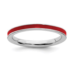 Sterling Silver Stackable Expressions Red Enameled 2.25mm Ring | QSK143