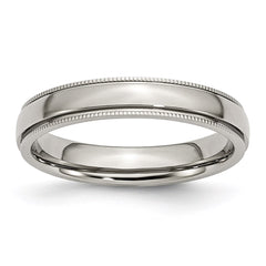 Stainless Steel Grooved and Beaded 4mm Polished Band | SR97