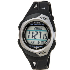 Casio Men's Runner Sports 60-Lap Grey Dial Black Rubber Strap Digital Alarm Watch | STR300C-1