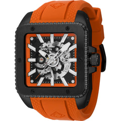 Invicta Men's Watch - Cuadro Mechanical Black and Orange Dial Silicone Strap | 44003