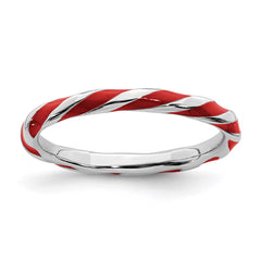 Sterling Silver Stackable Expressions Twisted Red Enameled Ring | QSK547