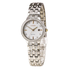 Citizen Women's Eco Drive Watch - Silhouette Crystal White Dial Steel Bracelet
