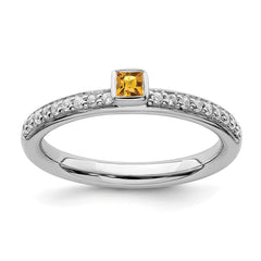 Sterling Silver Stackable Expressions Citrine & Diamond Ring | QSK2146