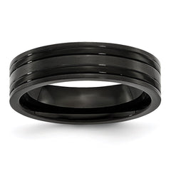 Titanium Grooved Black IP-plated 6mm Brushed and Polished Band | TB365