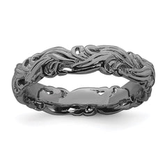 Sterling Silver Stackable Expressions Black-plated Carved Band | QSK1674